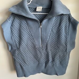 Varley Blue Knit Half-Zip Sleeveless Sweater Vest